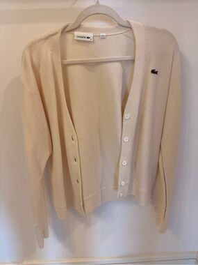 Lacoste Women's Cream V-Neck Button Cardigan